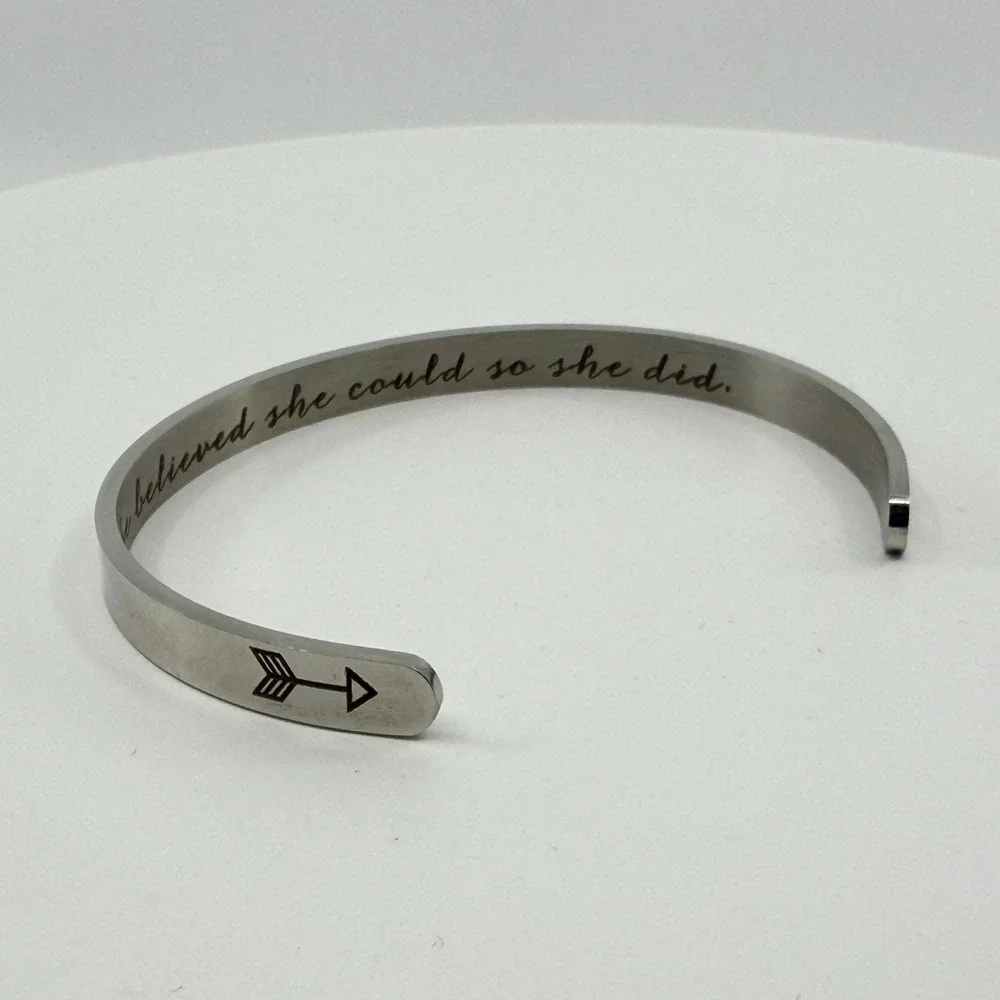 Inspirational Cuff Bracelet She Believed She Could So She Did Arrow Silver Tone